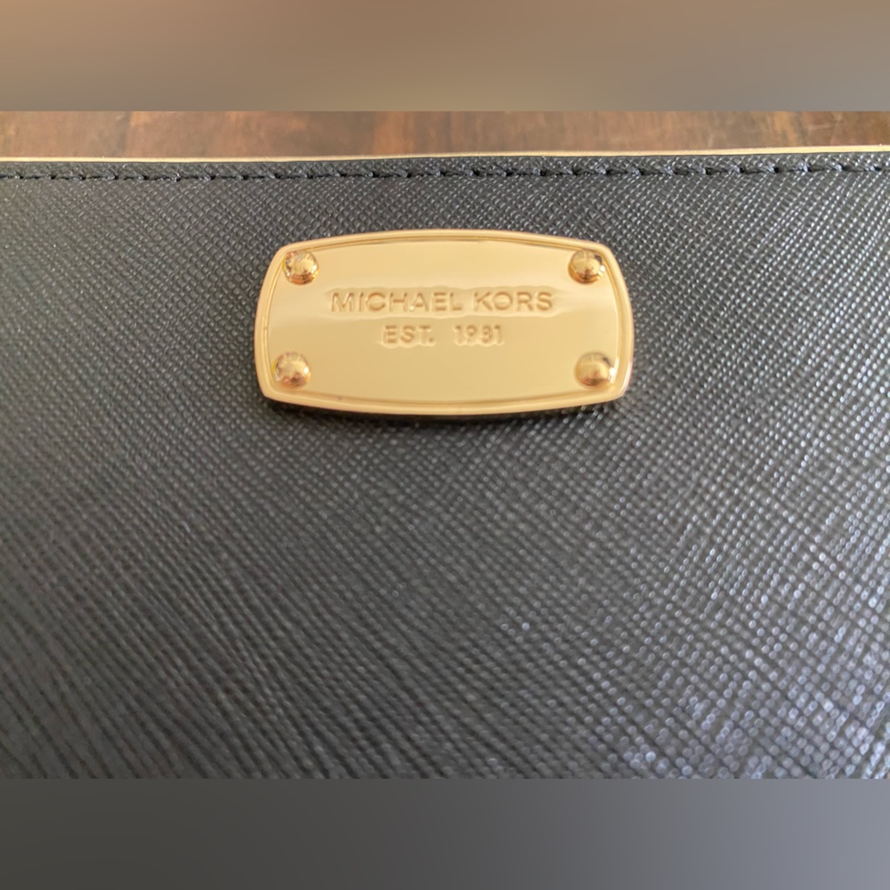 EUC Michael Kors long black wallet with gold trim